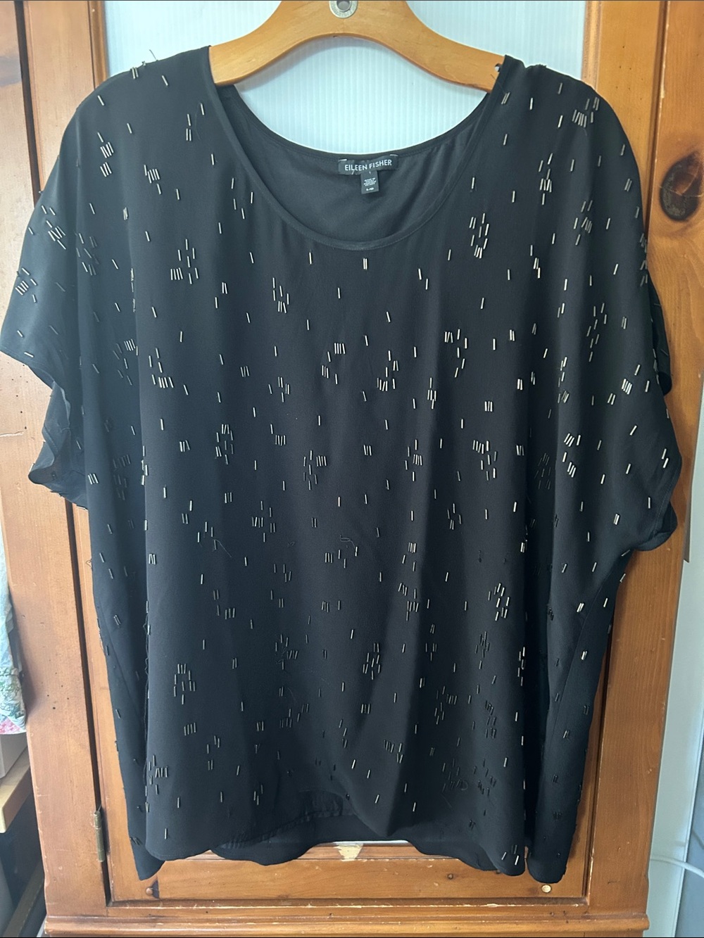 Eileen Fisher Black Short-Sleeve Top with Metallic Accents